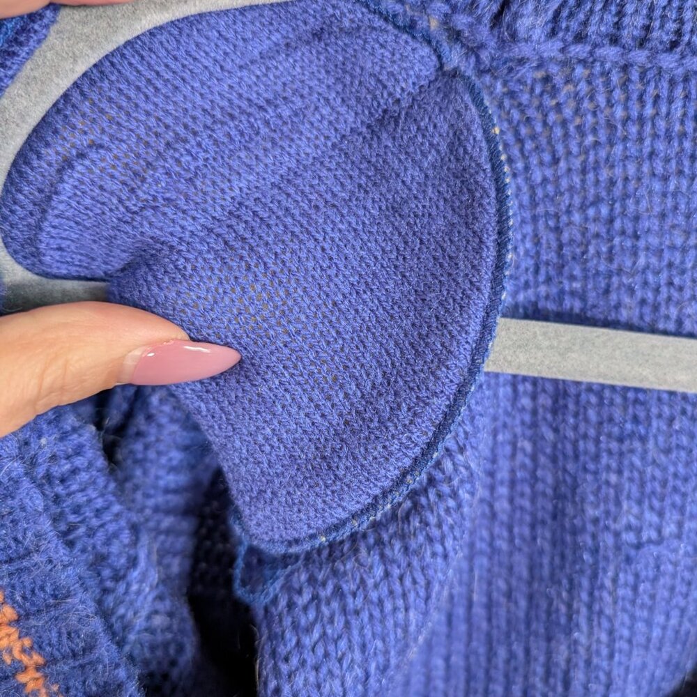 Vintage Chunky Cable Knit Cardigan Blue Orange Wool Blend 80s size M to L Retro - Picture 13 of 16